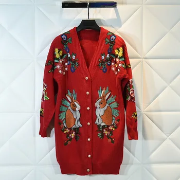 

Spring autumn women's high quality embroidery loose knitted coat Chic women loose jackets B485