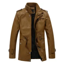 Мужские пальто в стиле панк из искусственной кожи, зимняя мужская мотоциклетная Длинная Верхняя одежда со стоячим воротником, размер L-3XL, повседневный стиль, модные трендовые мужские куртки