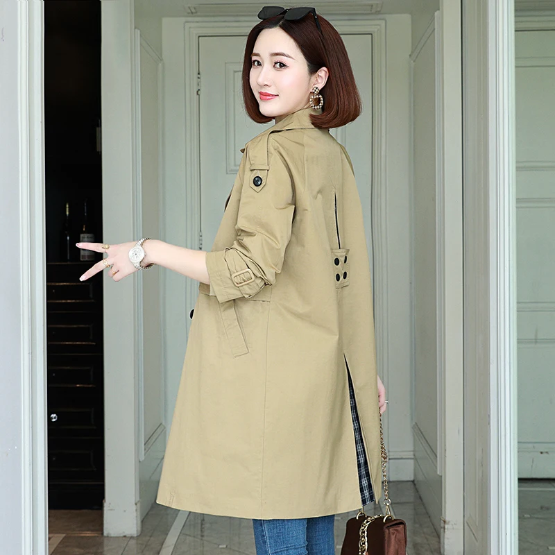 Windbreaker coats female medium length autumn new Korean loose double-breasted jacket women's popular spring plus size coat tide