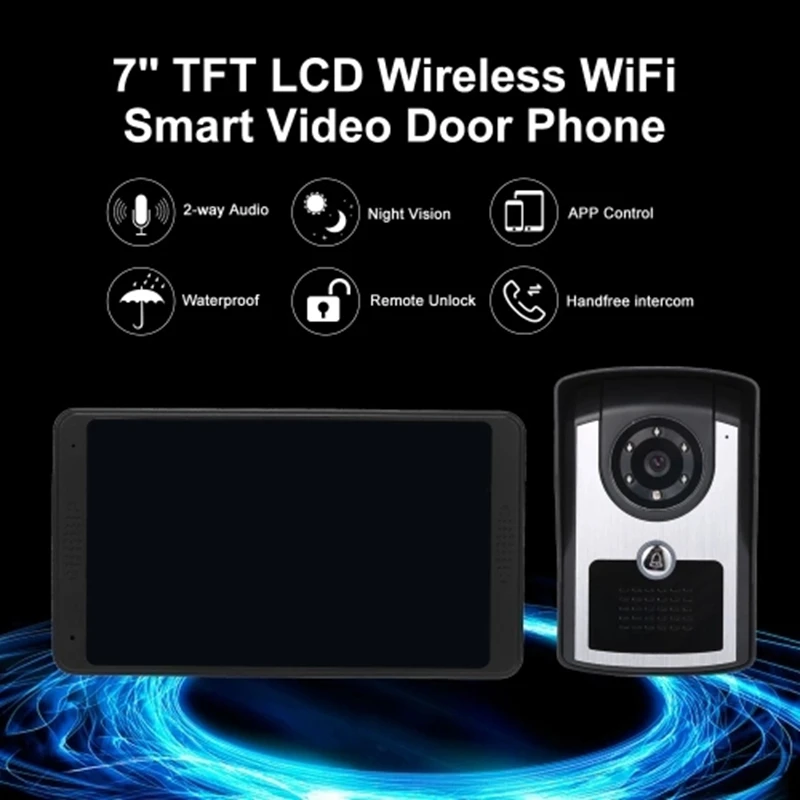 Горячая 3C-7 дюймов TFT lcd беспроводной WiFi смарт-видео домофон 1000TVL проводной дверной звонок камера