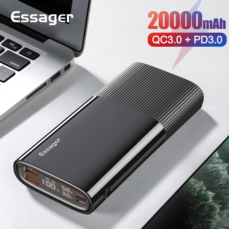 slim power bank Essager Power Bank 20000mAh USB C PD QC 3.0 Powerbank Quick Charge External Battery Pack Charger For Xiaomi 20000 mAh Poverbank power bank 10000mah