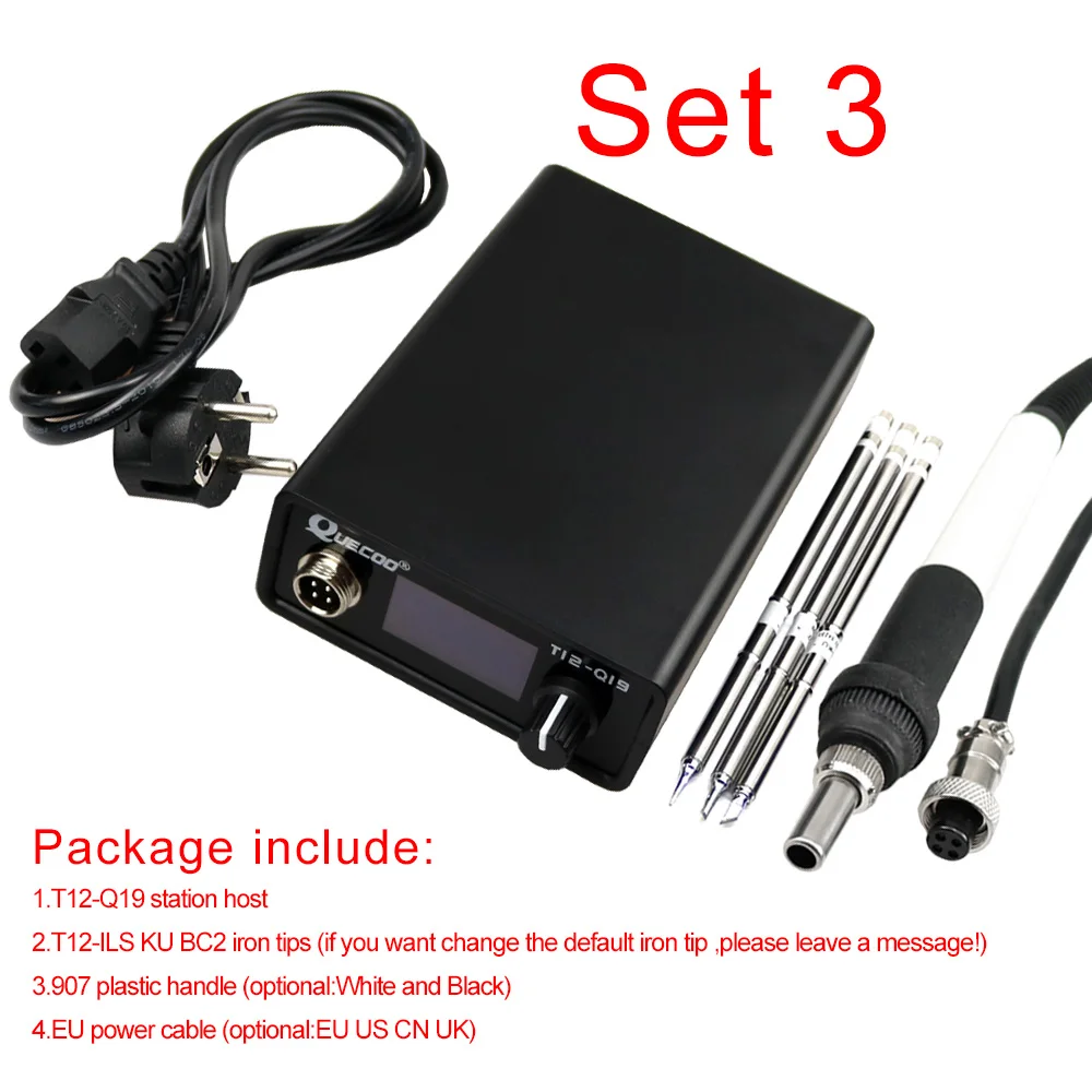 SET3 T12-Q19 OLED 1,3 дюймов цифровой дисплей паяльная станция электронный сварочный Утюг AC/DC интерфейс портативный с железными наконечниками - Цвет: SET3