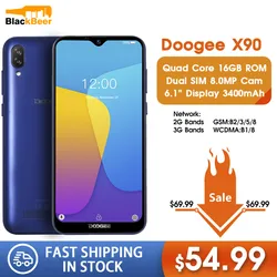 DOOGEE X90 смартфон с 6,1-дюймовым дисплеем, четырёхъядерным процессором MT6580A, ОЗУ 1 ГБ, ПЗУ 16 ГБ, 8 Мп + 5 МП, 3400 мАч, Android 8,1