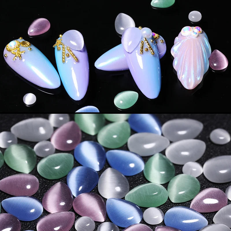 

10 Pcs 30 Patterns Cat Eye Nail Rhinestone Marquise Water Droplets Laciness 3D Nail Art Decoration Stones Studs Nail Accessories