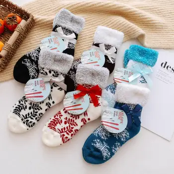 

Christmas Turning Luokou Ski Socks Thicken Plus Velvet Winter Warm Floor Wool Socks Home Women's Socks Towel Christmas Socks