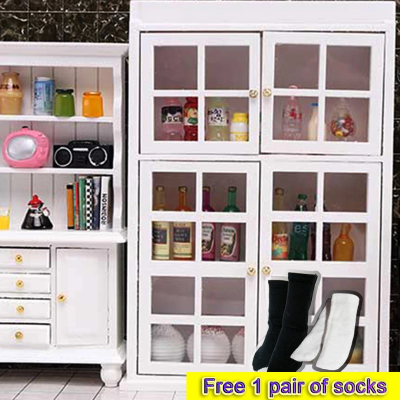 

[Free Shipping] 1:12 Pure White Lattice Bookcase Storage Cabinet Model Decoration Food Play Doll House Dollhouse Mini Scene