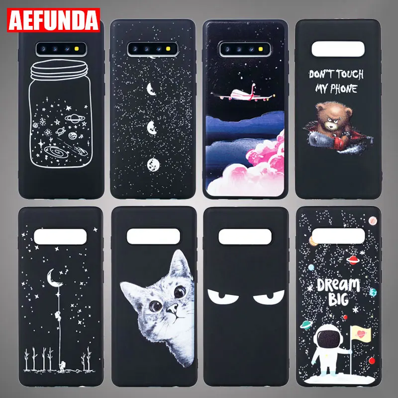 

Black TPU Case for Samsung Galaxy Note 9 S9 S8 S10 Plus Cases S10e A10 A30 A40 A70 A50 A7 2018 Space Cat Eyes Bear Airplane Case
