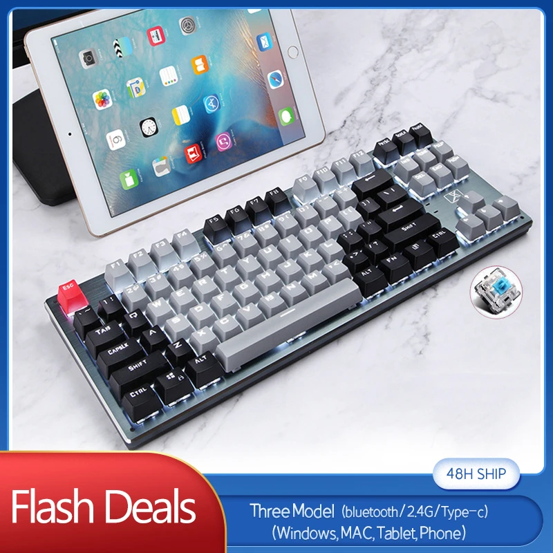 

Three-model Bluetooth Keyboard Mechanical Blue Switch Gaming Keyboards 87 keys for Mac Windows Tablet Phone Keyboard 2.4G Type-c