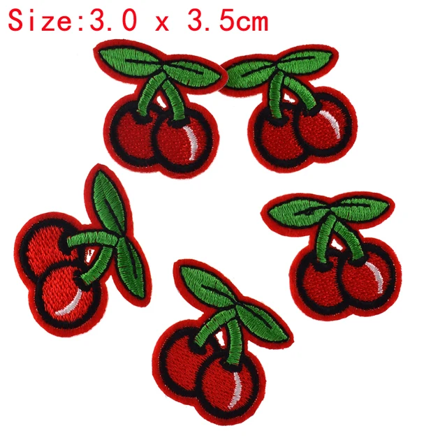 5Pcs Embroidery patches for clothing Heart Butterfly Star Bee Cherry iron on patches fabric for cap bag accessories Cherry 5pcs