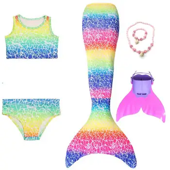 

Girls Mermaid-Tail Cosplay Soft Material Bikini Swimsuit And Swimming Mermaid Tails Fancy Dress Monofin Halloween Costume
