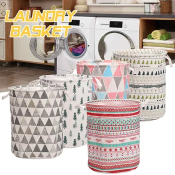 

1 Pcs Large Folding Laundry Basket Toys Dirty Clothes Organizer Bucket Printed Collapsible Waterproof Home Hamper Basket
