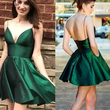 Sexy Short Graduation Dresses Spaghetti Strap V Neck Backless Prom Party Gowns Vestidos Mini Homecoming Dresses Cheap