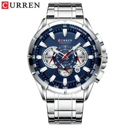 CURREN Men's Stainless Steel Sport Chronograph Watch with Luminous Hands (Silver blue)