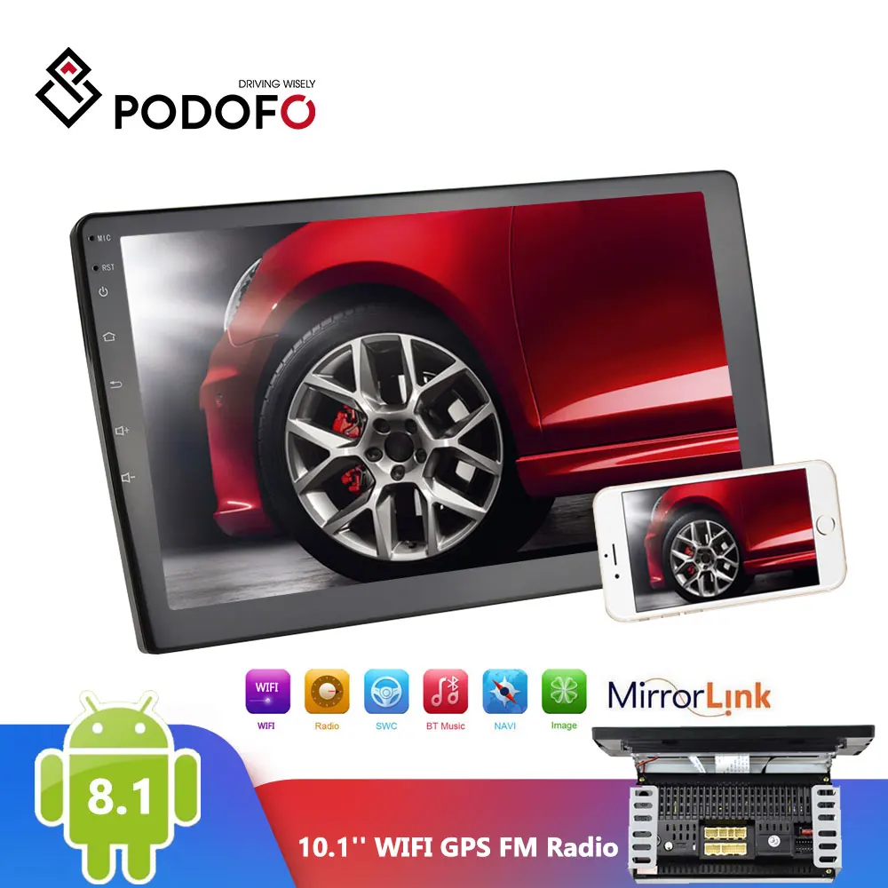 

Podofo 10.1'' Android 2 Din GPS Car Stereo Radio 2.5D Tempered Glass Mirror Multimedia Player Bluetooth WIFI FM Radio Receiver