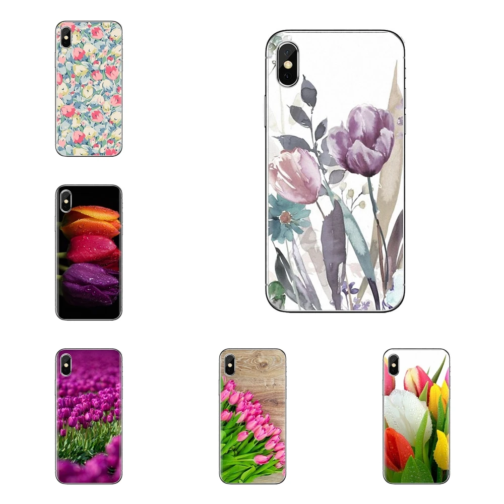 For Samsung Galaxy J1 J2 J3 J4 J5 J6 J7 J8 Plus 2018 Prime 2015 2016 2017 Soft Transparent Cover Bag Blue Spring Colorful Tulips |