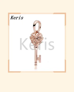 

100% 925 silver sterling new 387725 pink regal key necklace pendant personality thin personality personality gold female pendant
