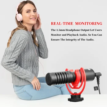

Boya BY-MM1 + Shotgun Video Microfoon Met Hedphone Output, Op-Camera Mini Opname Mic, super-Cardioid Condensator Voor Dslr
