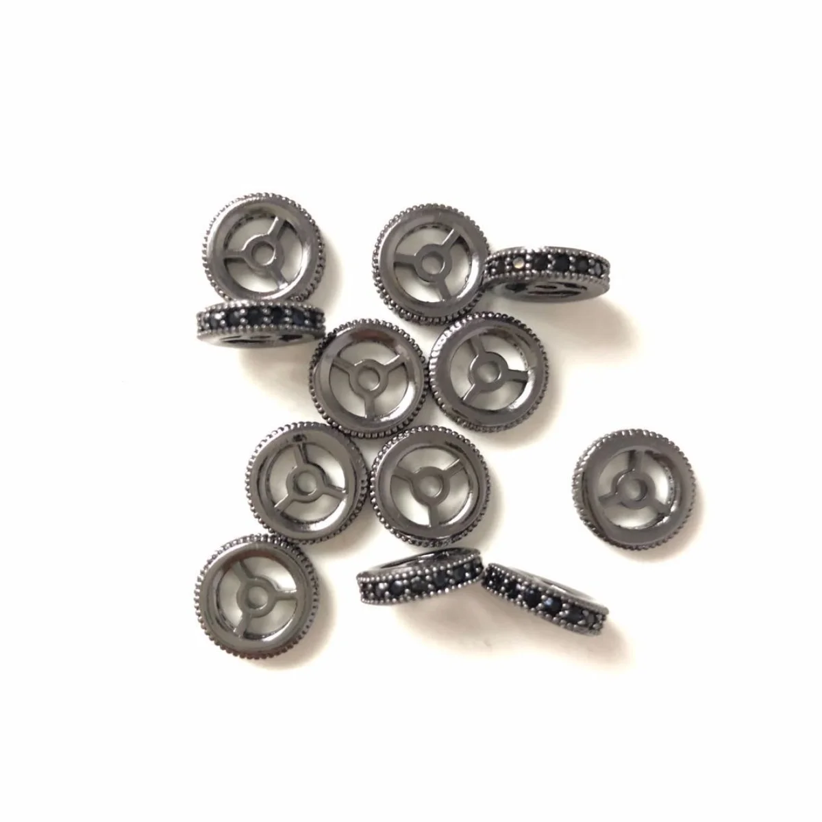 20pcs/lot 9.6mm Zirconia Paved Wheel Shape Spacers for Women Jewelry Girl Bracelet Making DIY Loose Beads Waist Accessory Supply