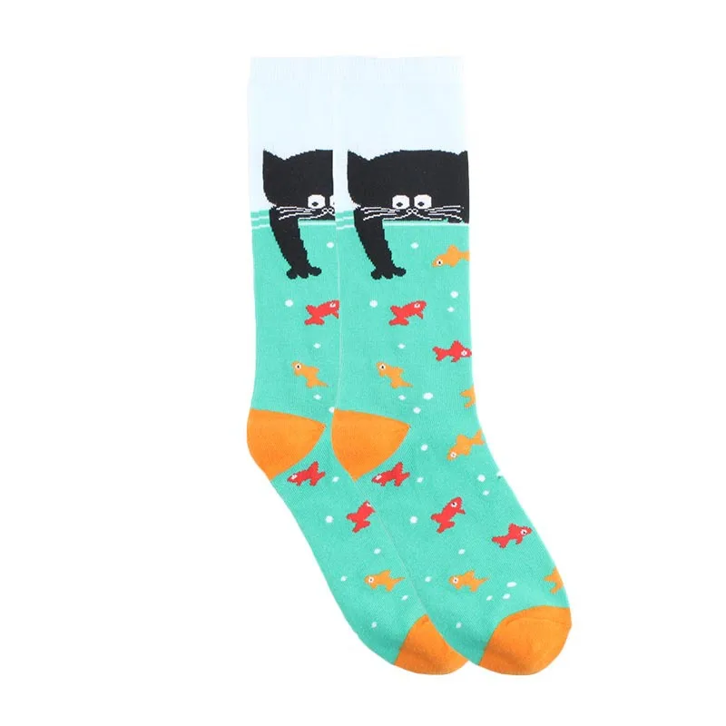 Cat Scratch Fish Носки для взрослых до середины голени, гольфы, виски, Ячменное вино, Бри, виски, трюк, лягушка, медведь, кошки, рыба, акулы, динозавры, драконий жемчуг, спирт русалки - Цвет: Cat Scratch Fish