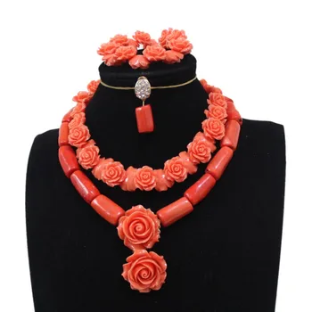 

4UJewelry African Coral Necklace Set Flower Choker Necklace Set For Nigerian Wedding Women Fine Jewelry Set Chirstmas Gift Set