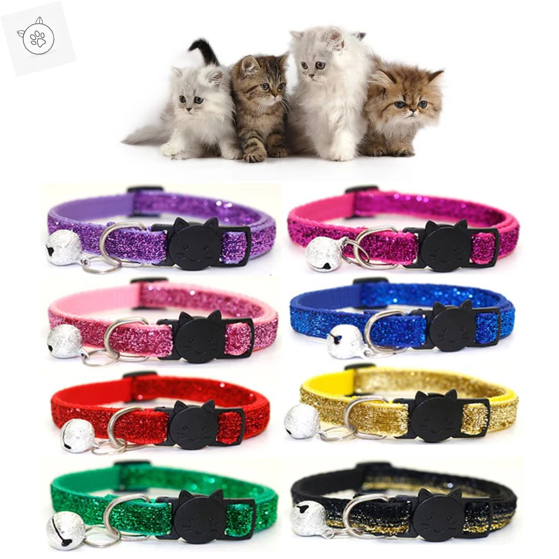 

SUPREPET Shining Diamond Cat Collar Adjustable Strap Pet Kitten Dog Cat Collar with Bell Leather Strap for Kitten Accessories