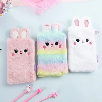 

Cute Plush Rabbit Makeup Brush Bag Lovely Cosmetic Case Storage Student Girls Pencil Case Soft Fur Stationery Pencil Case Bag