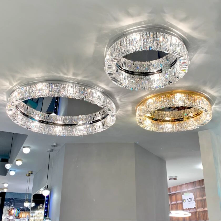 

New modern crystal ceiling lamp chrome LED decorative light for living room room fashion lighting