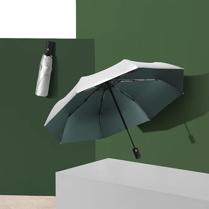 Titanium Silver Colloid Triple Automatic Umbrella Sun-resistant Parasol Hipster Pocket Rain Or Shine Dual Purpose Vinyl Ultra-Li