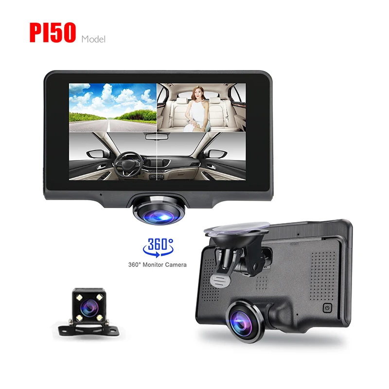 SUNWAYI 2020 Hot Sale Dual Record 360 5 inch 1080P Car Dash Cam DVR carblackbox PI50  for Car Parking Monitor Panorama Record