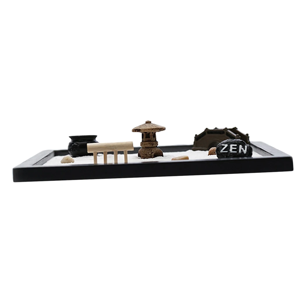 Wooden Zen Garden Accessories Tools Kits - Mini Rake Stamp Decorations Office Tabletop Sand Garden Rocks Plants Fairy Garden