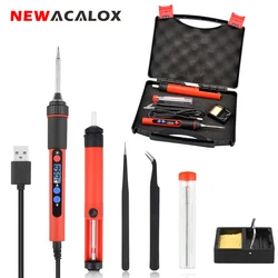 NEWACALOX – Kit de fer à souder numérique à température réglable, Station de travail Portable sans plomb, pompe à dessouder, boîte à outils, USB 10W 
