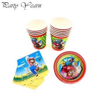 

60pcs/lot Baby Shower Super Mario Theme Happy Birthday Party Decoration Napkins Tableware Set Plates Cups Events Dishes Glass