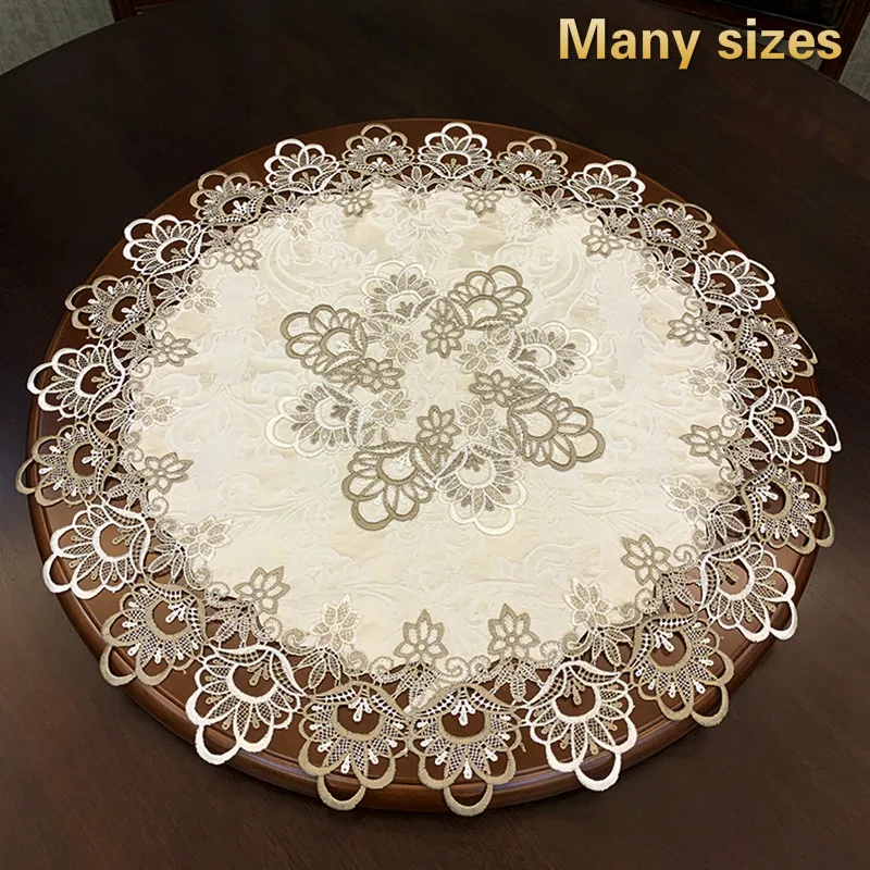 British Modern Fabric Lace Trim Banquet Party Big Tablecloth Bedroom Balcony Small Round Table Cloth Christmas Decoration