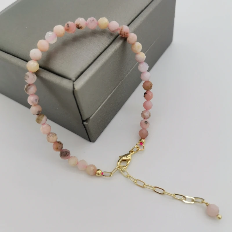 Pink Opal Heart bracelet silver chain for women – Kiri Kiri