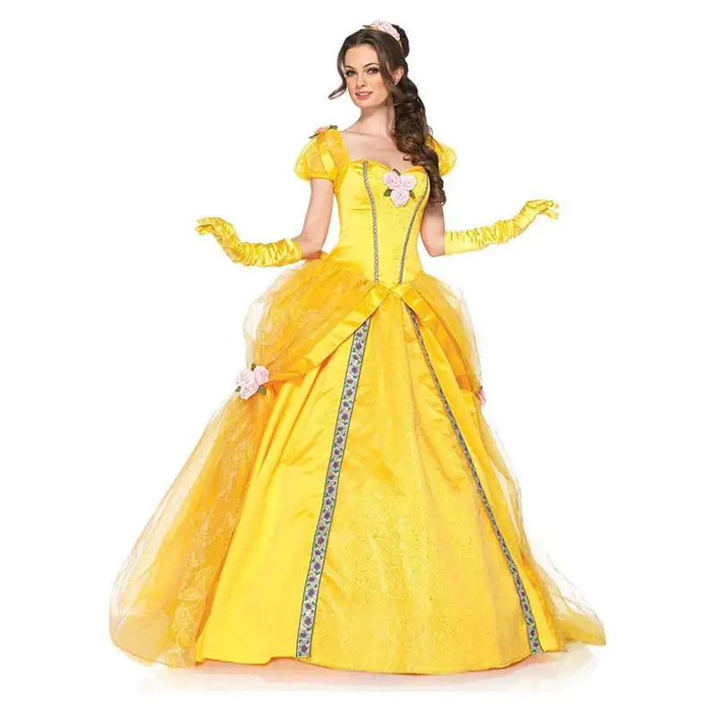 

New Adult Yellow Tutu Dress Anime Beauty And Beast Princess Belle Dress Cosplay Costume Halloween Stage Costume For Women