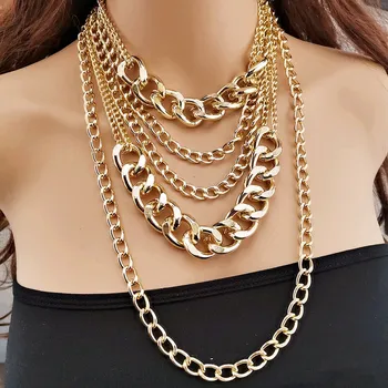 Punk Hip Hop Necklace for Women Exaggerated Multilayer Tassel Handmade Chain Necklace Goth Fashion Choker Pendant Necklace 2020