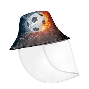 

Flame Football Pattern Men Bucket Cap Sun Protective Beach Summer Fisherman Hat Anti Dust Haze Smog Face Covers Anti Dust