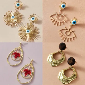 

Tocona Charming Eyes Drop Dangle Earrings for Women Gold Color Alloy Metal Star Cactus Geometric Party Jewelry Accessories
