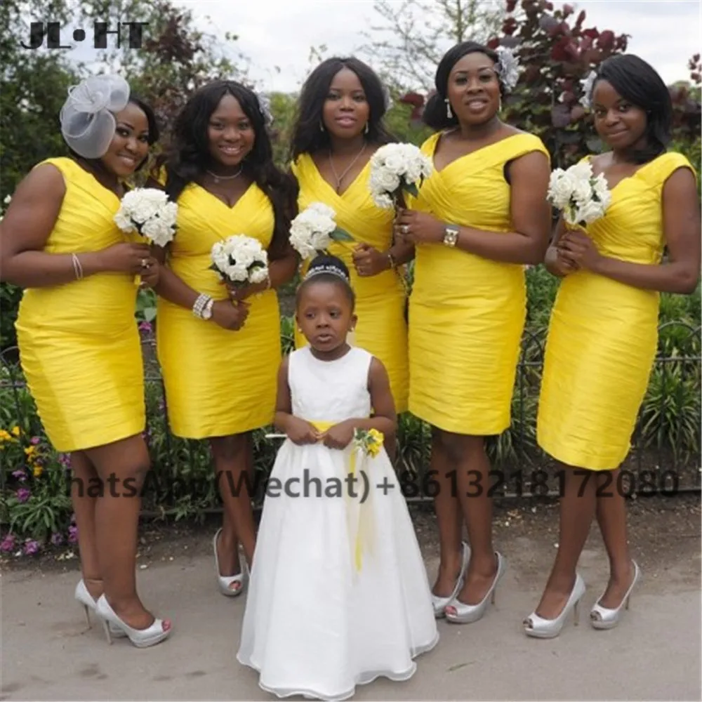 Nigeriano 2021 giallo Plus Size abito da damigella d'onore pieghettato  senza maniche in Chiffon nero donna abiti da damigella d'onore africani  lunghi|Bridesmaid Dresses| - AliExpress