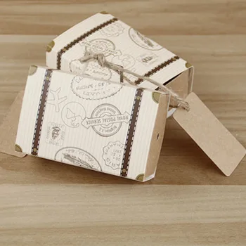 

Mini Suitcase Design Chocolate Packaging Kraft Gifts Bag Vintage Candy Box Wedding Rectangle Party Supplies