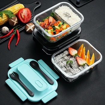 

Lunch Box Portable Bento Box Food Container High Borosilicate Glass Microwave Heating Independent Glass New Multi-grid