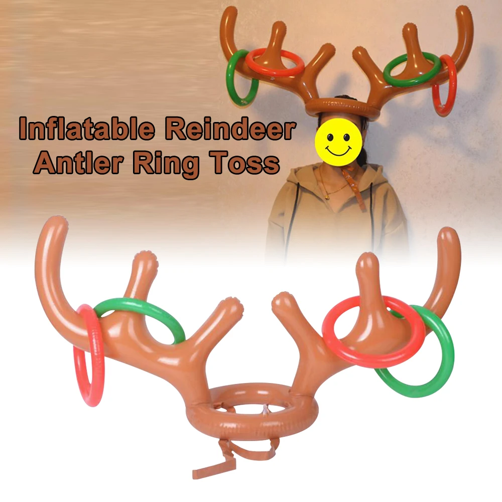 Santa Funny Reindeer Antler Christmas Toy Inflatable Reindeer Christmas Hat Antler Ring Toss Holiday Party Game Toys Xmas 3