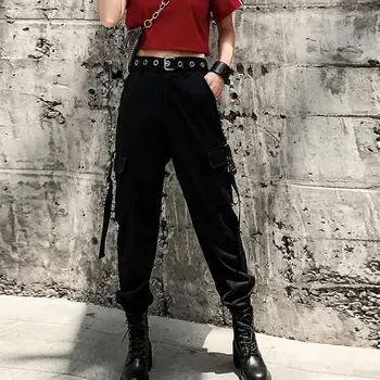 

Legged Cargo Pants women's ins loose Korean student slim high waist casual pants Large black pocket Harem Pants femme pantalon