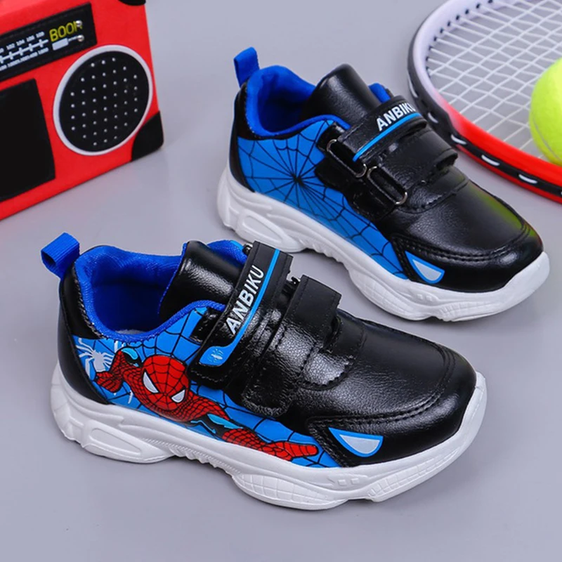 Модная спортивная обувь для мальчиков «Человек-паук»; повседневная детская обувь из водонепроницаемой кожи с дышащей сеткой; кроссовки для девочек; детская обувь для бега - Цвет: Blue