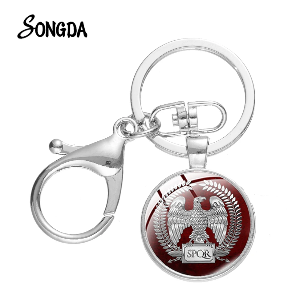 SONGDA Ancient Rome Empire SPQR Keychain Roman Legions Photo Glass Cabochon Key Chain Silver Color Holder Bag Keyring | Украшения и