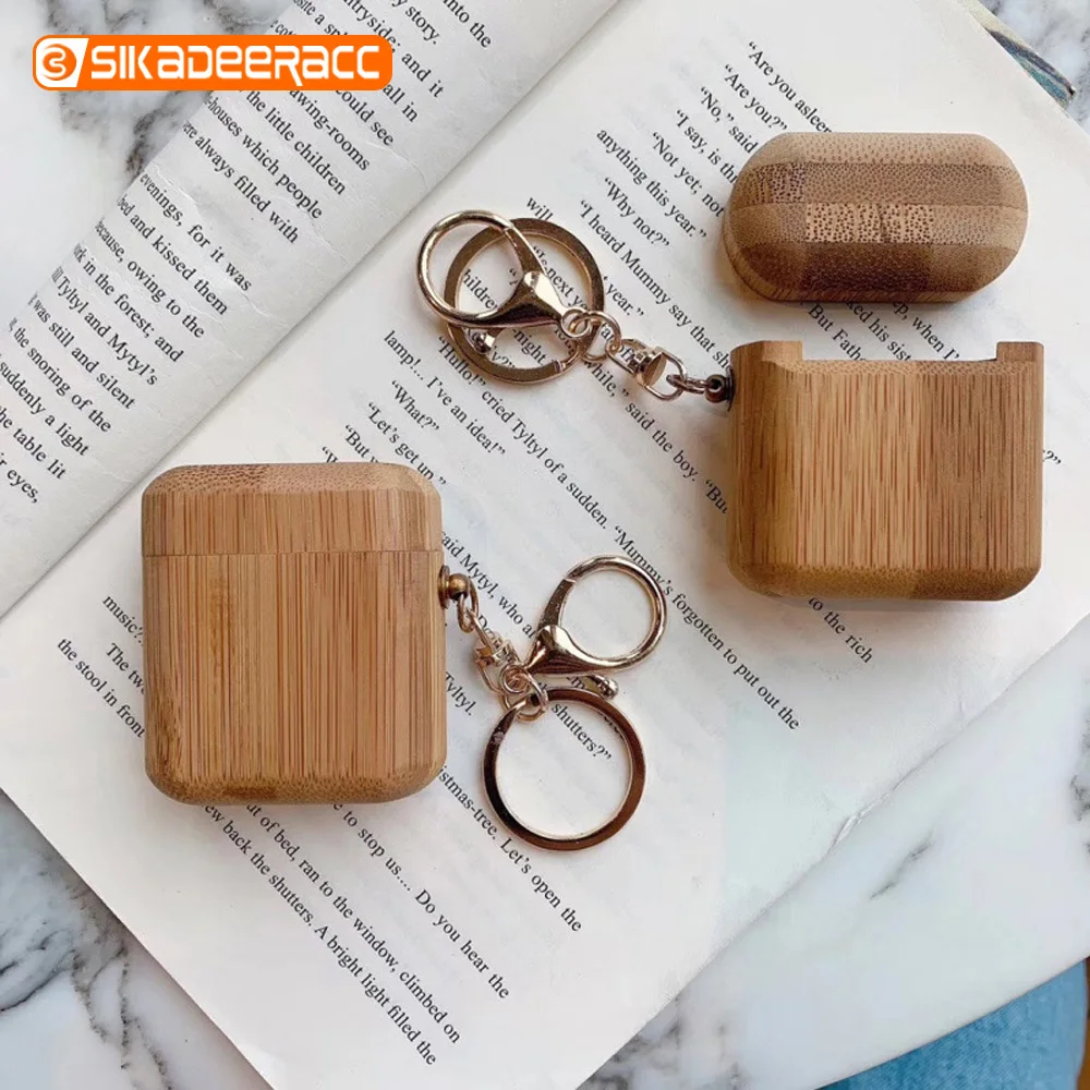 

Simple Wooden Case For Airpods 2 1 Protective Cover Personality Finger Ring Strap Shockproof Slim Portable Wireless Earphone Box