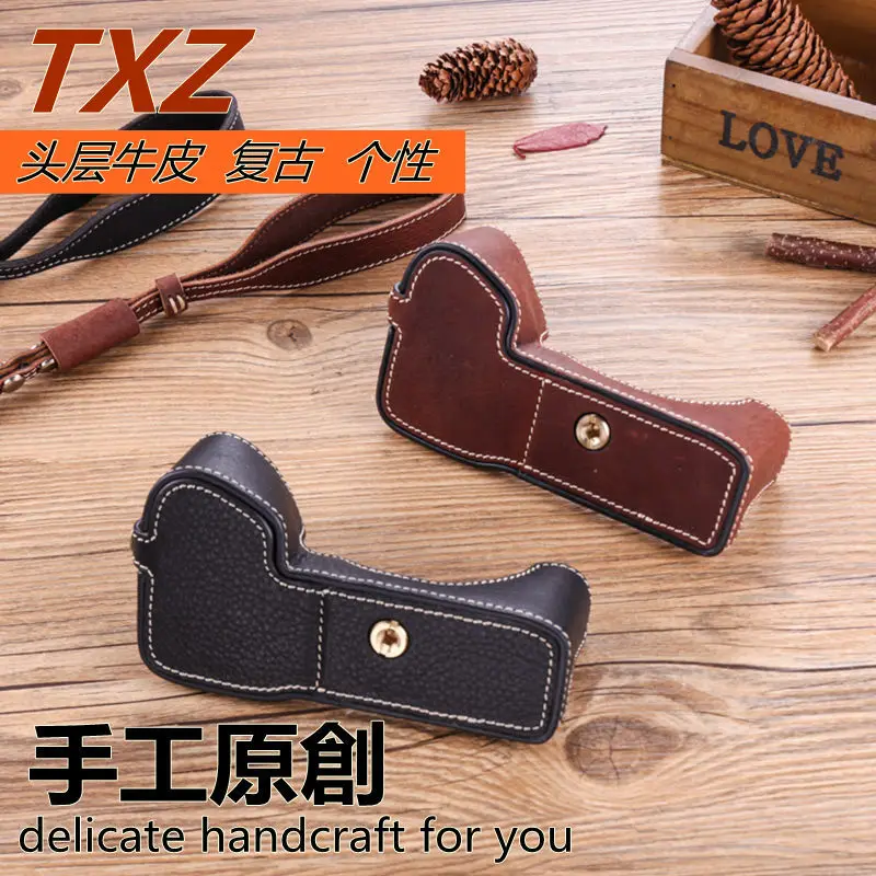

Txz Origional Handmade Cowhide Applicable Sony A7m4 R4 Camera Bag Mirrorless Camera A9m2 Semi-Case Genuine Leather