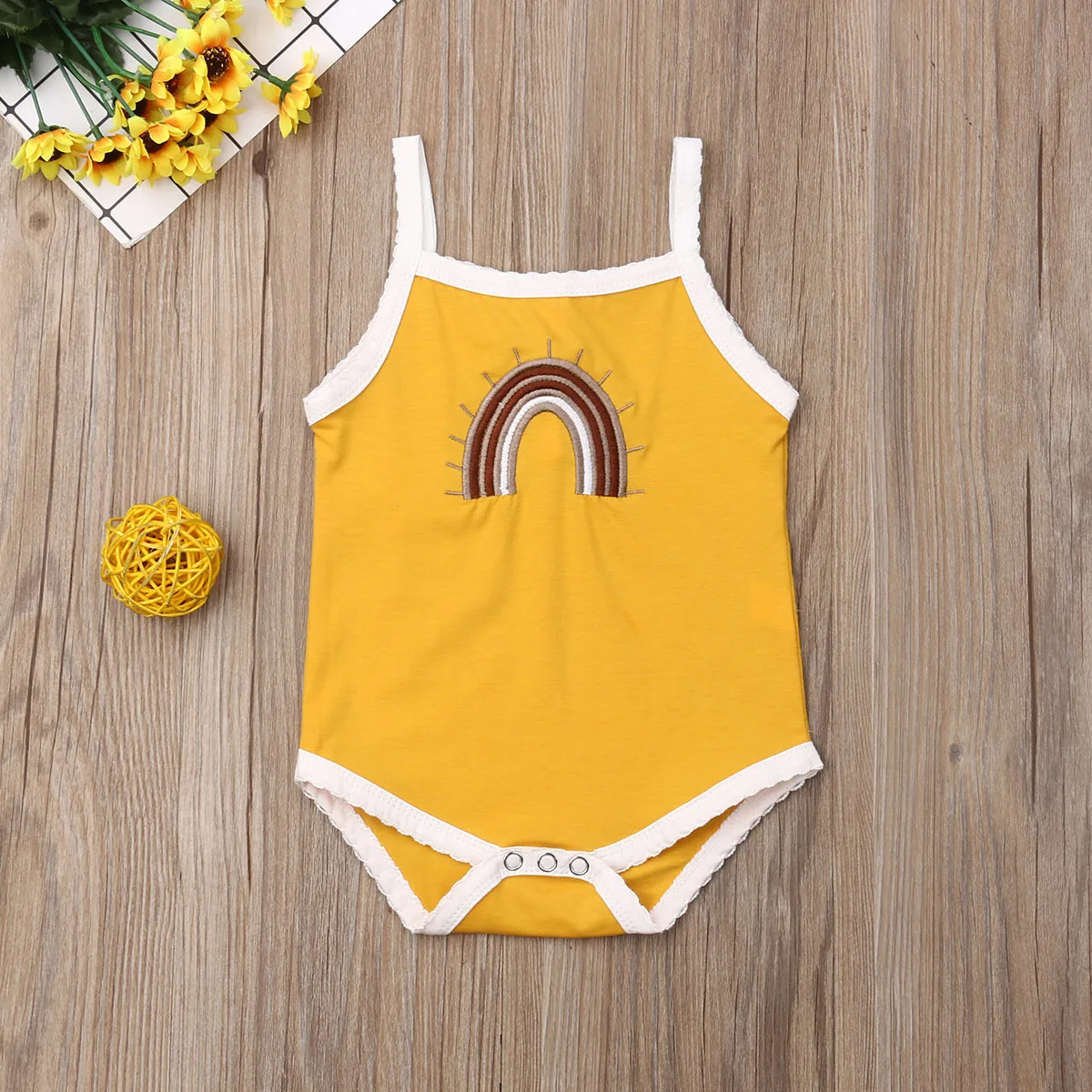 Newborn Knitting Romper Hooded  0-24m Baby Rompers Sleeveless Spaghetti Strap Sling Baby Girls Rompers Rainbow Print Baby Boys Jumpsuit Toddler Newborn Sunsuit customised baby bodysuits