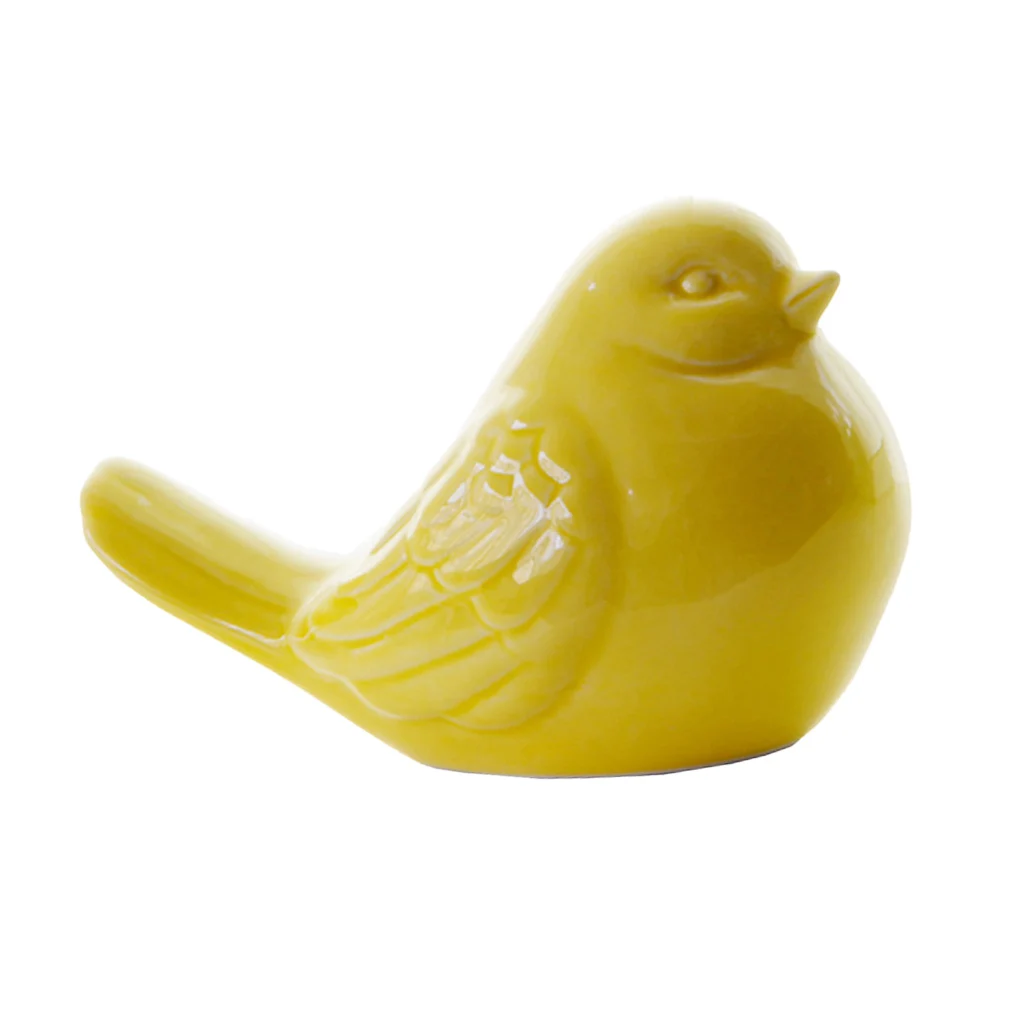 Ceramic Bird Ornament Porcelain Statue Figurine Photo Props -Yellow