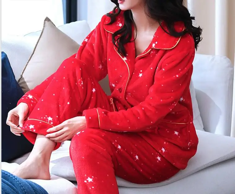 StyleW H5785 женские пижамы, пижамы, уплотненная фланель Коралловая Пижама для мамы, женская простая зимняя Домашняя одежда с длинными рукавами - Цвет: StyleW